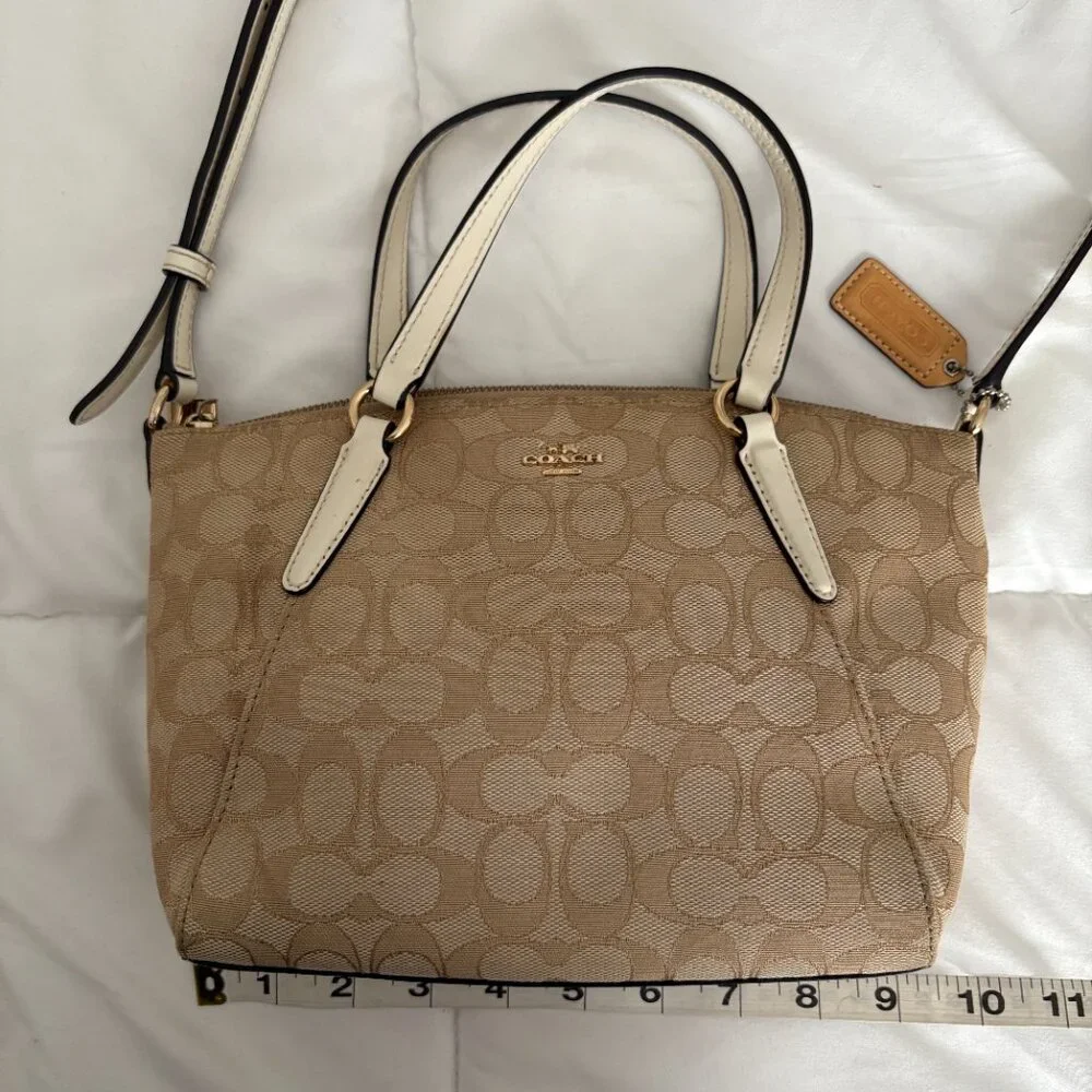 COACH Mini Kelsey Signature Logo Satchel Crossbody Light Khaki/Chalk Bag